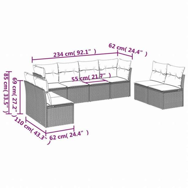 vidaXL ガーデンラウンジ8点セット クッション付き グレー ポリラタン製家具 アウトドア家具 屋外家具セット(代引不可)【送料無料】_2