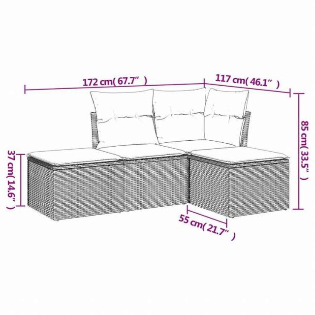 vidaXL ガーデンソファ4点セット クッション付き 灰色 ポリラタン製家具 アウトドア家具 屋外家具セット(代引不可)【送料無料】_2