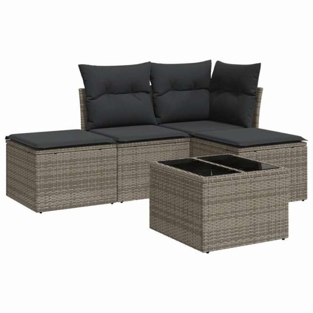 vidaXL ガーデンソファ5点セット クッション付き グレー ポリラタン製家具 アウトドア家具 屋外家具セット(代引不可)【送料無料】_1