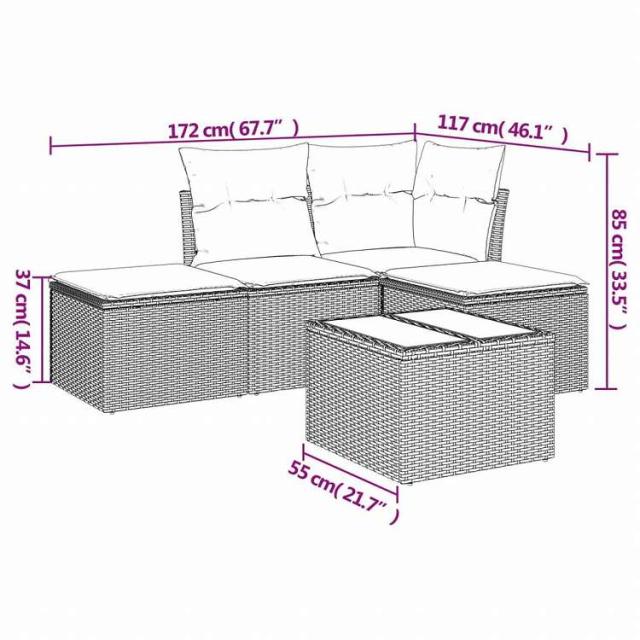 vidaXL ガーデンソファ5点セット クッション付き グレー ポリラタン製家具 アウトドア家具 屋外家具セット(代引不可)【送料無料】_2
