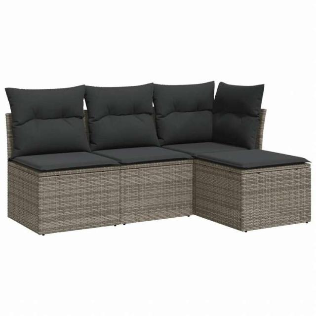 vidaXL ガーデンソファ4点セット クッション付き 灰色 ポリラタン製家具 アウトドア家具 屋外家具セット(代引不可)【送料無料】_1