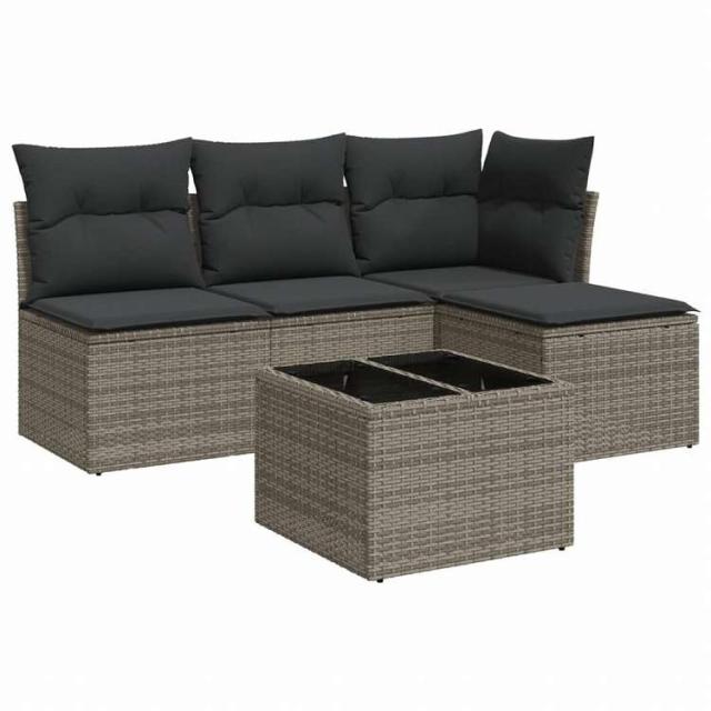 vidaXL ガーデンソファ5点セット クッション付き グレー ポリラタン製家具 アウトドア家具 屋外家具セット(代引不可)【送料無料】_1