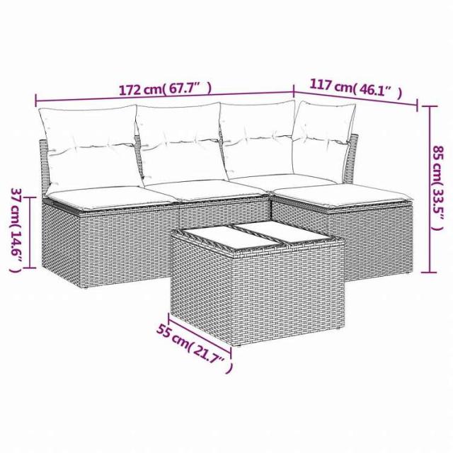 vidaXL ガーデンソファ5点セット クッション付き グレー ポリラタン製家具 アウトドア家具 屋外家具セット(代引不可)【送料無料】_2