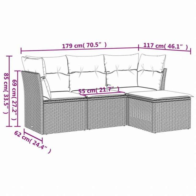 vidaXL ガーデンソファ4点セット クッション付き 灰色 ポリラタン製家具 アウトドア家具 屋外家具セット(代引不可)【送料無料】_2