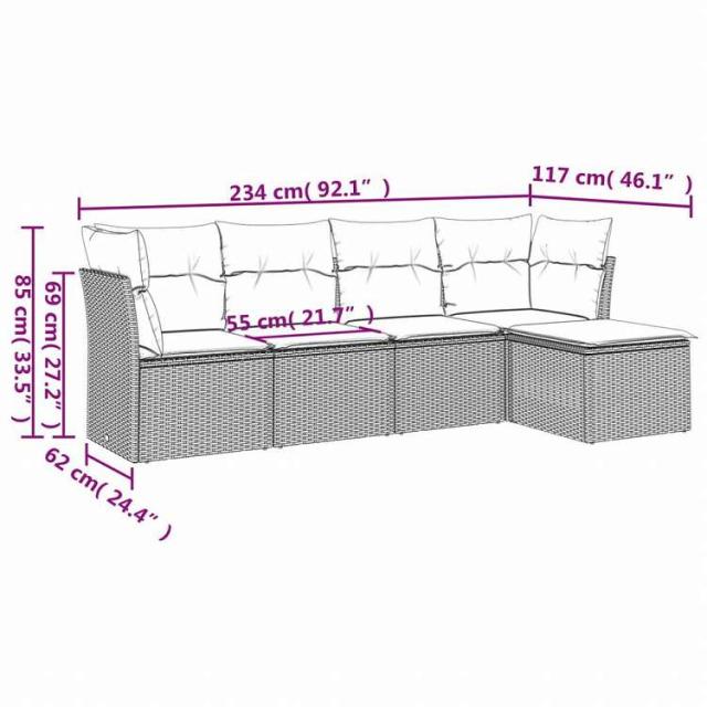 vidaXL ガーデンソファ5点セット クッション付き グレー ポリラタン製家具 アウトドア家具 屋外家具セット(代引不可)【送料無料】_2