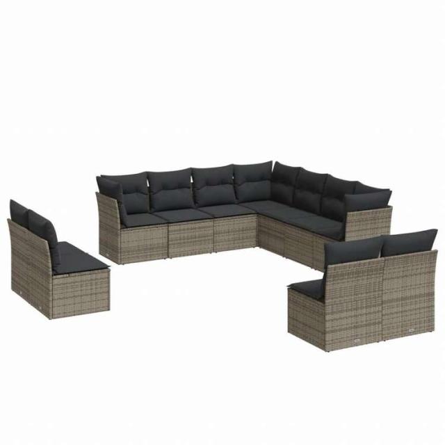 vidaXL ガーデンソファ11点セット クッション付き ポリラタン製 グレー家具 アウトドア家具 屋外家具セット(代引不可)【送料無料】_1