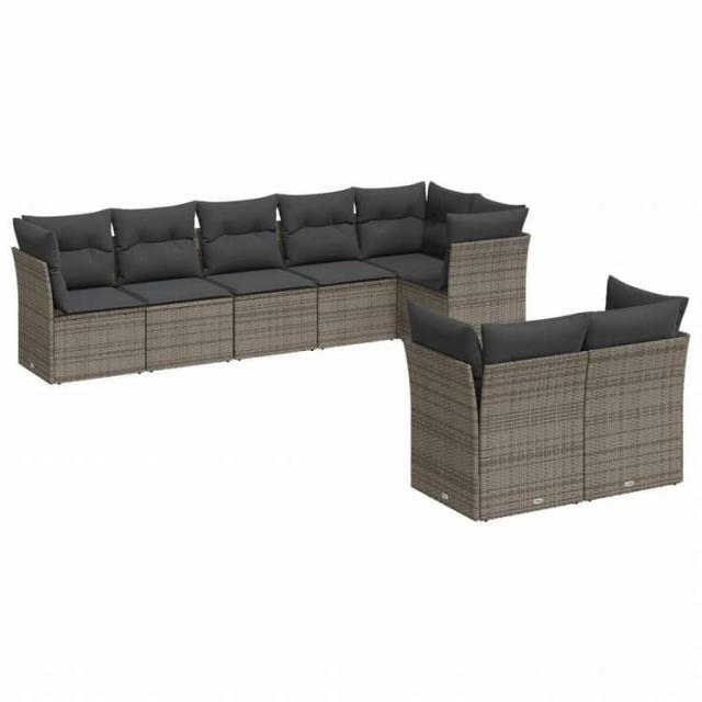 vidaXL ガーデンラウンジ8点セット クッション付き グレー ポリラタン製家具 アウトドア家具 屋外家具セット(代引不可)【送料無料】_1