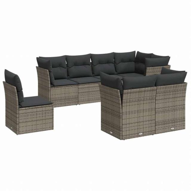 vidaXL ガーデンラウンジ8点セット クッション付き グレー ポリラタン製家具 アウトドア家具 屋外家具セット(代引不可)【送料無料】_1