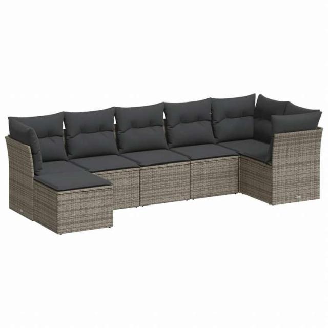 vidaXL ガーデンソファ7点セット クッション付き グレー ポリラタン家具 アウトドア家具 屋外家具セット(代引不可)【送料無料】_1