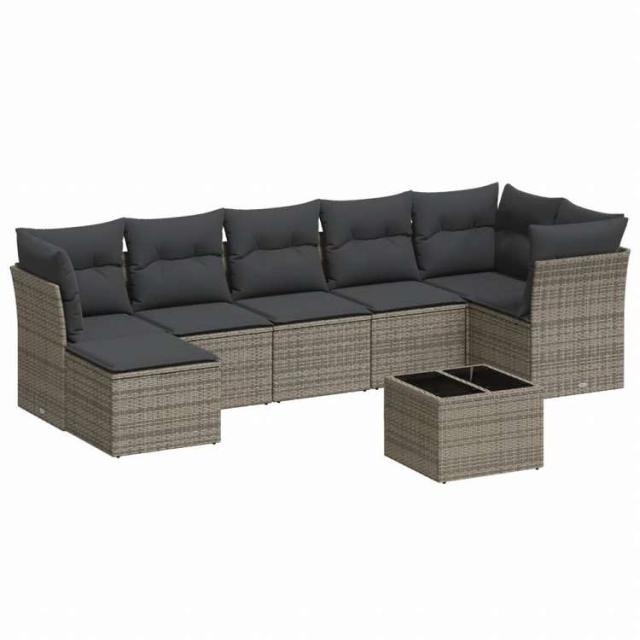 vidaXL ガーデンラウンジ8点セット クッション付き グレー ポリラタン製家具 アウトドア家具 屋外家具セット(代引不可)【送料無料】_1