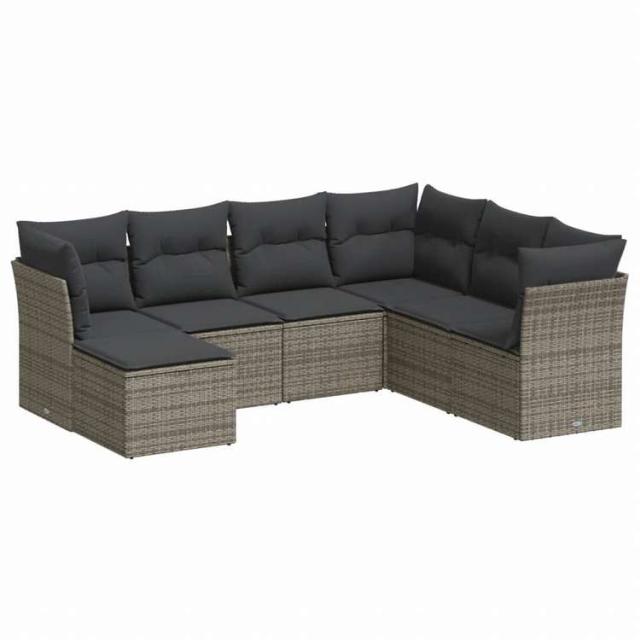 vidaXL ガーデンソファ7点セット クッション付き グレー ポリラタン家具 アウトドア家具 屋外家具セット(代引不可)【送料無料】