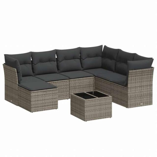 vidaXL ガーデンラウンジ8点セット クッション付き グレー ポリラタン製家具 アウトドア家具 屋外家具セット(代引不可)【送料無料】_1