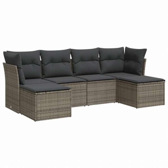 vidaXL ガーデンソファ6点セット クッション付き グレー ポリラタン製家具 アウトドア家具 屋外家具セット(代引不可)【送料無料】_1