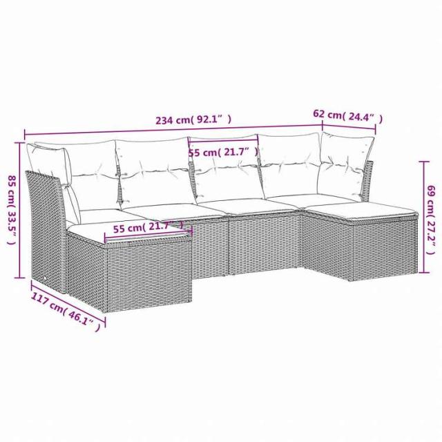 vidaXL ガーデンソファ6点セット クッション付き グレー ポリラタン製家具 アウトドア家具 屋外家具セット(代引不可)【送料無料】_2