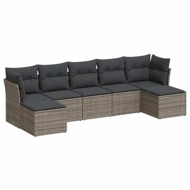 vidaXL ガーデンソファ7点セット クッション付き グレー ポリラタン家具 アウトドア家具 屋外家具セット(代引不可)【送料無料】_1