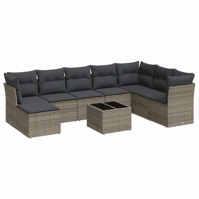 vidaXL ガーデンソファ9点セット クッション付き ポリラタン製 グレー家具 アウトドア家具 屋外家具セット(代引不可)【送料無料】_1