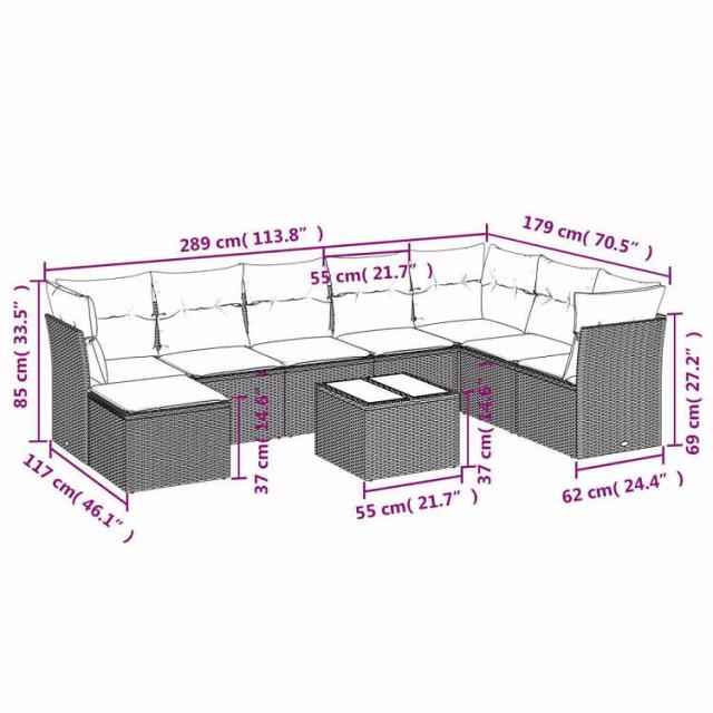 vidaXL ガーデンソファ9点セット クッション付き ポリラタン製 グレー家具 アウトドア家具 屋外家具セット(代引不可)【送料無料】_2