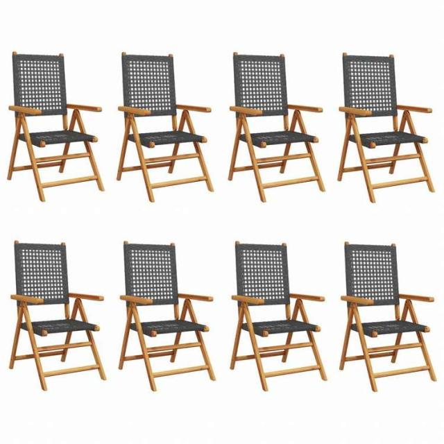 vidaXL リクライニングガーデンチェア 8点 ブラック ポリラタン&無垢材家具 アウトドア家具 屋外椅子 アウトドアベンチチェア(代引不可)【送料無料】