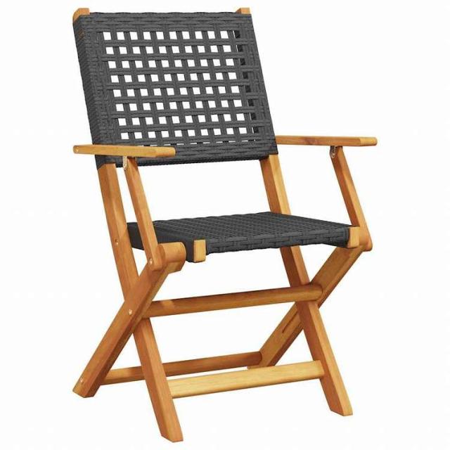 vidaXL 折りたたみガーデンチェア 8点 ブラック ポリラタン&無垢材家具 アウトドア家具 屋外椅子 アウトドアベンチチェア(代引不可)【送料無料】_2