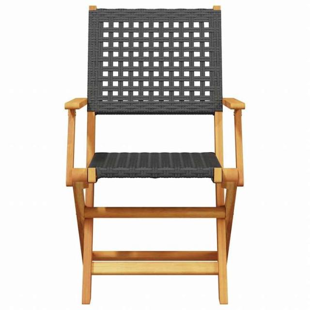 vidaXL 折りたたみガーデンチェア 8点 ブラック ポリラタン&無垢材家具 アウトドア家具 屋外椅子 アウトドアベンチチェア(代引不可)【送料無料】_3