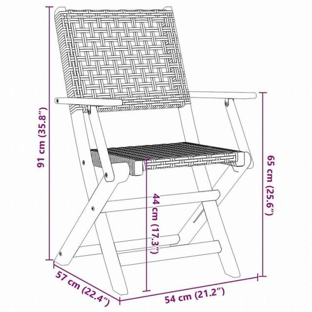 vidaXL 折りたたみガーデンチェア 8点 ブラック ポリラタン&無垢材家具 アウトドア家具 屋外椅子 アウトドアベンチチェア(代引不可)【送料無料】_9