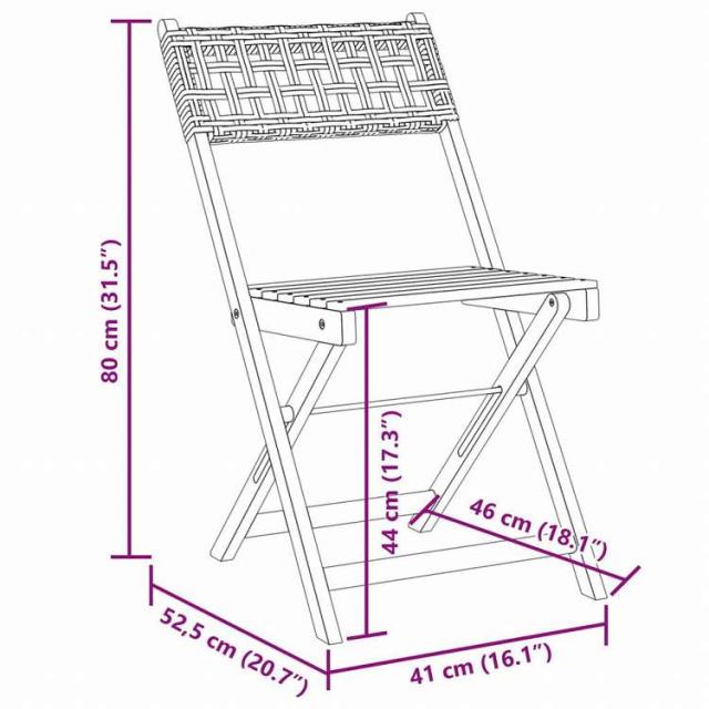 vidaXL 折りたたみガーデンチェア 8点 ブラック ポリラタン&無垢材家具 アウトドア家具 屋外椅子 アウトドアベンチチェア(代引不可)【送料無料】_9