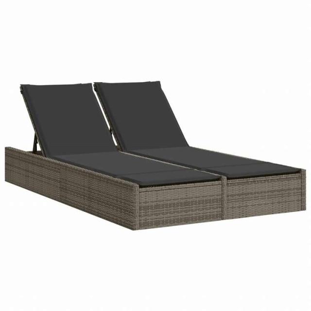 vidaXL 2人掛けサンラウンジャー クッション付き グレー ポリラタン家具 アウトドア家具 屋外椅子 サンラウンジャー(代引不可)【送料無料】_1