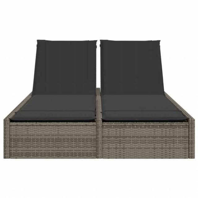 vidaXL 2人掛けサンラウンジャー クッション付き グレー ポリラタン家具 アウトドア家具 屋外椅子 サンラウンジャー(代引不可)【送料無料】_2