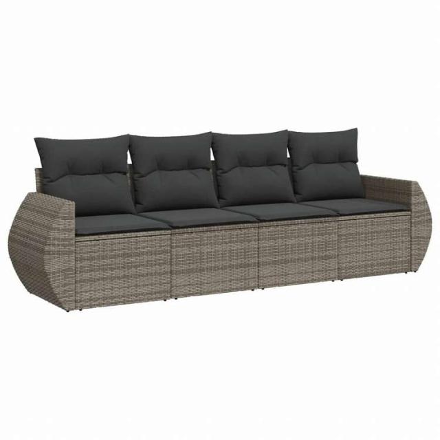 vidaXL ガーデンソファ4点セット クッション付き 灰色 ポリラタン製家具 アウトドア家具 屋外家具セット(代引不可)【送料無料】｜詳細画像
