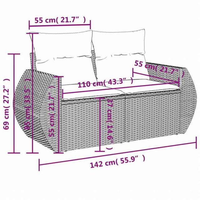 vidaXL ガーデンソファ4点セット クッション付き 灰色 ポリラタン製家具 アウトドア家具 屋外家具セット(代引不可)【送料無料】｜詳細画像