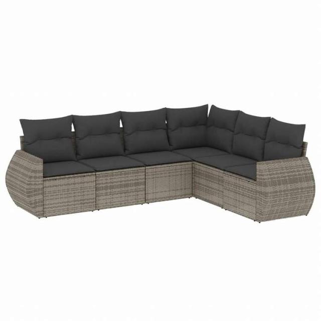 vidaXL ガーデンソファ6点セット クッション付き グレー ポリラタン製家具 アウトドア家具 屋外家具セット(代引不可)【送料無料】