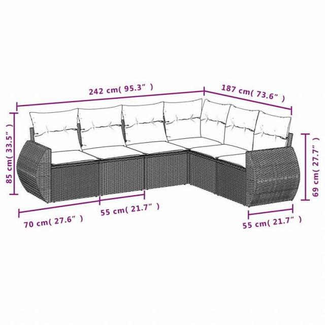 vidaXL ガーデンソファ6点セット クッション付き グレー ポリラタン製家具 アウトドア家具 屋外家具セット(代引不可)【送料無料】