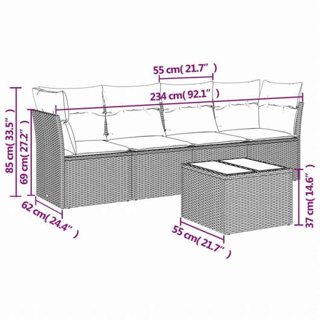 vidaXL ガーデンソファ5点セット クッション付き グレー ポリラタン製家具 アウトドア家具 屋外家具セット(代引不可)【送料無料】_2
