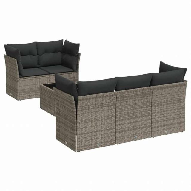 vidaXL ガーデンソファ6点セット クッション付き グレー ポリラタン製家具 アウトドア家具 屋外家具セット(代引不可)【送料無料】_1