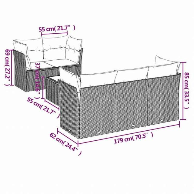 vidaXL ガーデンソファ6点セット クッション付き グレー ポリラタン製家具 アウトドア家具 屋外家具セット(代引不可)【送料無料】_2