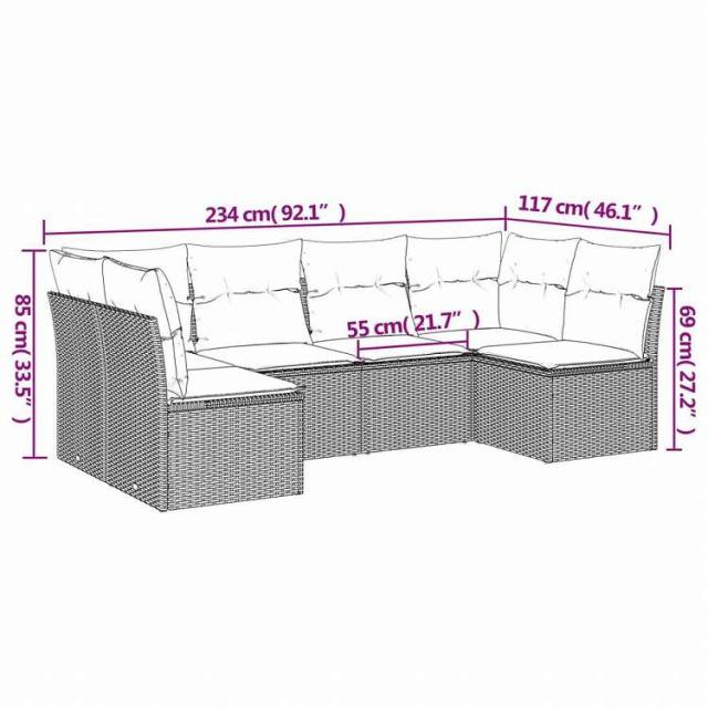 vidaXL ガーデンソファ6点セット クッション付き グレー ポリラタン製家具 アウトドア家具 屋外家具セット(代引不可)【送料無料】