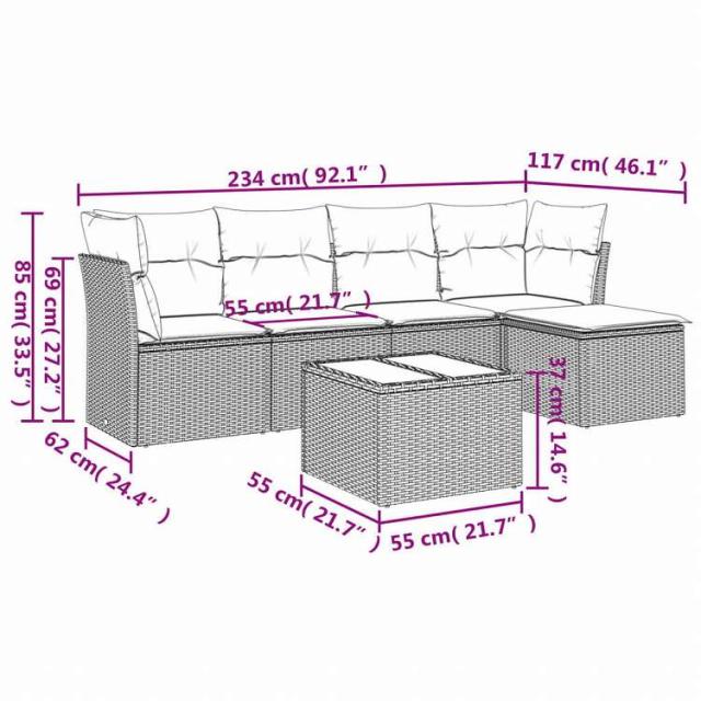 vidaXL ガーデンソファ6点セット クッション付き グレー ポリラタン製家具 アウトドア家具 屋外家具セット(代引不可)【送料無料】_2