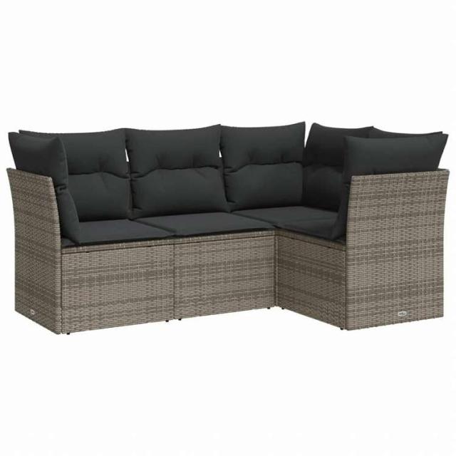 vidaXL ガーデンソファ4点セット クッション付き 灰色 ポリラタン製家具 アウトドア家具 屋外家具セット(代引不可)【送料無料】_1