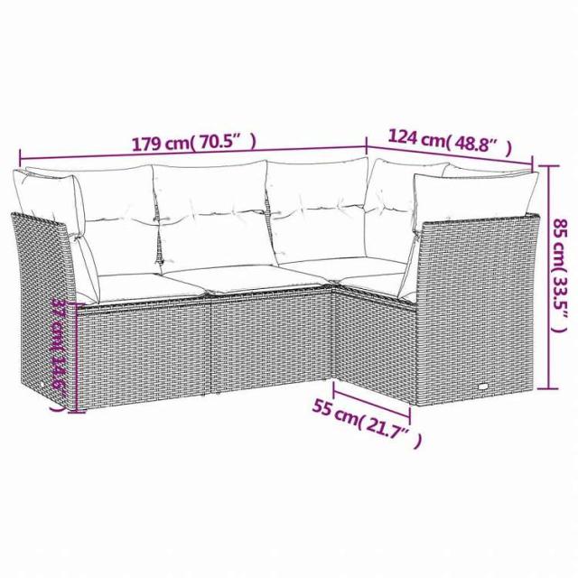 vidaXL ガーデンソファ4点セット クッション付き 灰色 ポリラタン製家具 アウトドア家具 屋外家具セット(代引不可)【送料無料】_2