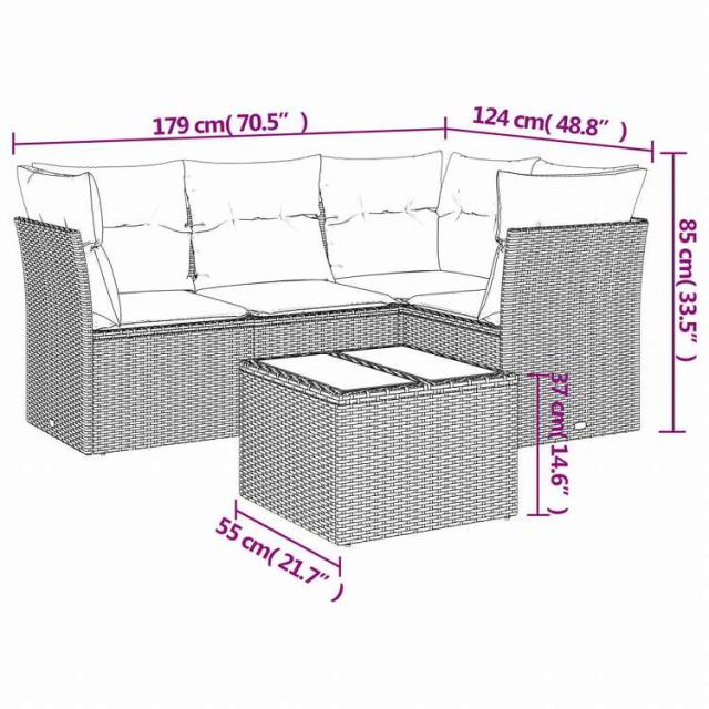 vidaXL ガーデンソファ5点セット クッション付き グレー ポリラタン製家具 アウトドア家具 屋外家具セット(代引不可)【送料無料】_2