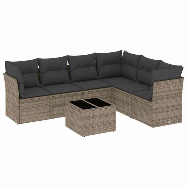 vidaXL ガーデンソファ7点セット クッション付き グレー ポリラタン家具 アウトドア家具 屋外家具セット(代引不可)【送料無料】
