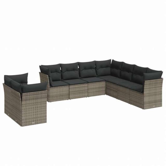 vidaXL ガーデンソファ9点セット クッション付き ポリラタン製 グレー家具 アウトドア家具 屋外家具セット(代引不可)【送料無料】_1