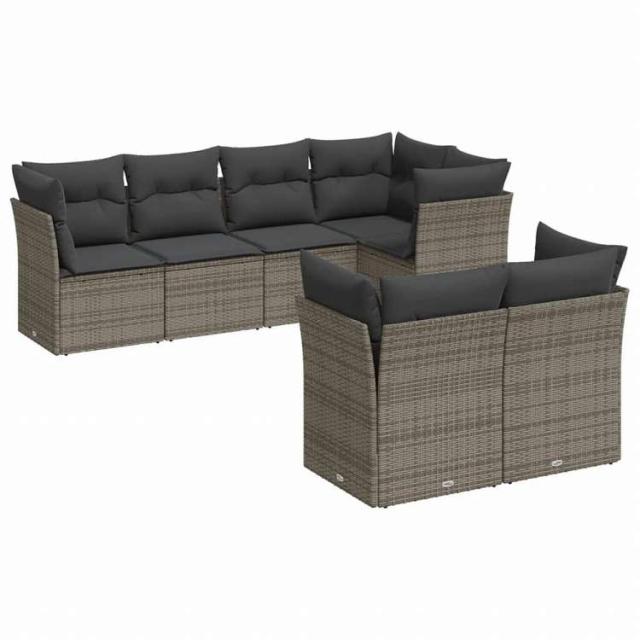 vidaXL ガーデンソファ7点セット クッション付き グレー ポリラタン家具 アウトドア家具 屋外家具セット(代引不可)【送料無料】_1