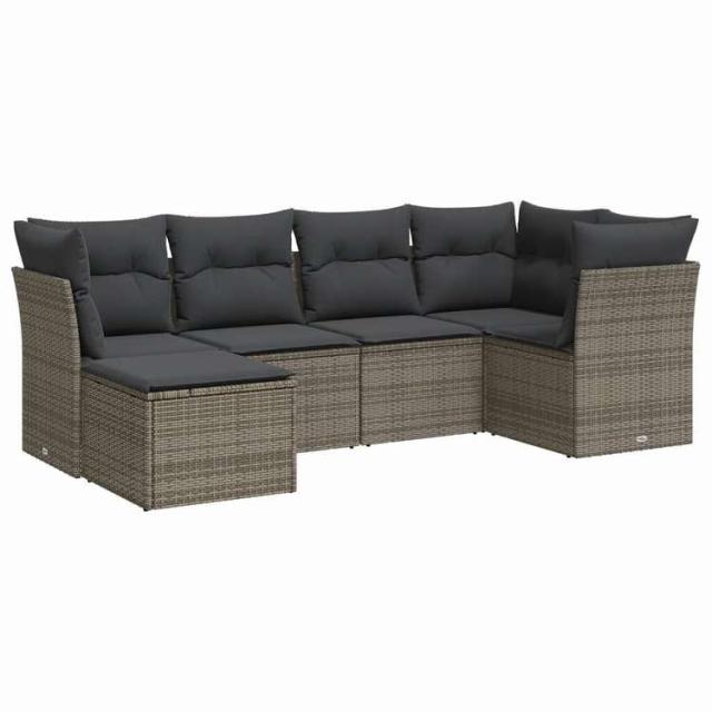 vidaXL ガーデンソファ6点セット クッション付き グレー ポリラタン製家具 アウトドア家具 屋外家具セット(代引不可)【送料無料】_1