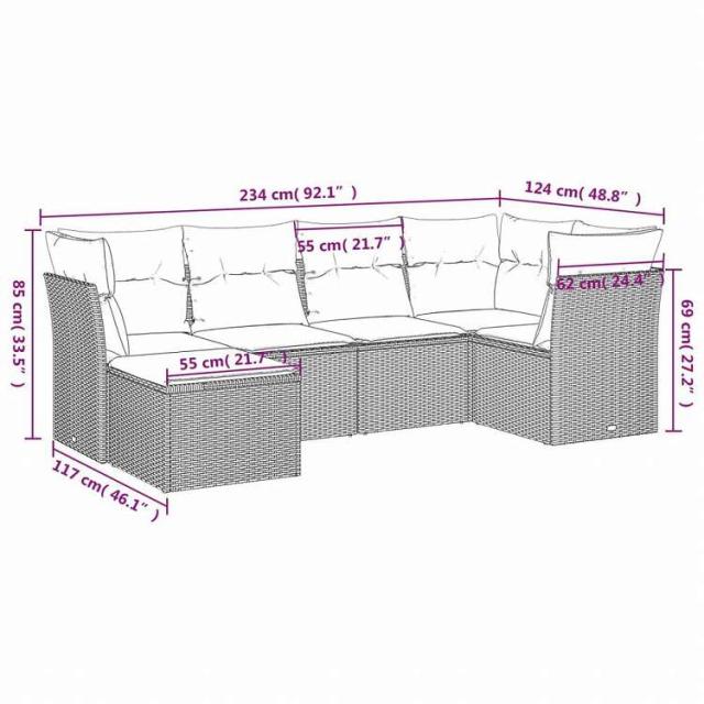 vidaXL ガーデンソファ6点セット クッション付き グレー ポリラタン製家具 アウトドア家具 屋外家具セット(代引不可)【送料無料】_2
