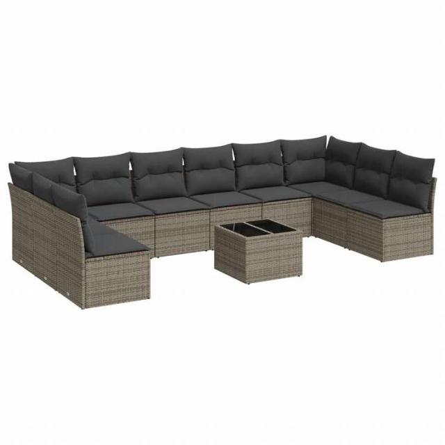 vidaXL ガーデンソファ11点セット クッション付き ポリラタン製 グレー家具 アウトドア家具 屋外家具セット(代引不可)【送料無料】_1