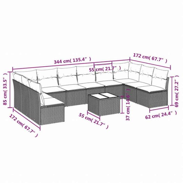 vidaXL ガーデンソファ11点セット クッション付き ポリラタン製 グレー家具 アウトドア家具 屋外家具セット(代引不可)【送料無料】_2