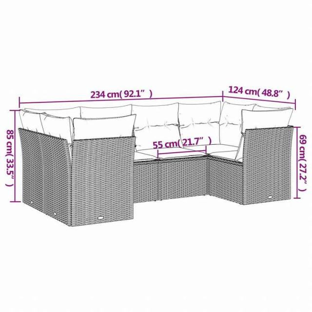 vidaXL ガーデンソファ6点セット クッション付き グレー ポリラタン製家具 アウトドア家具 屋外家具セット(代引不可)【送料無料】_2