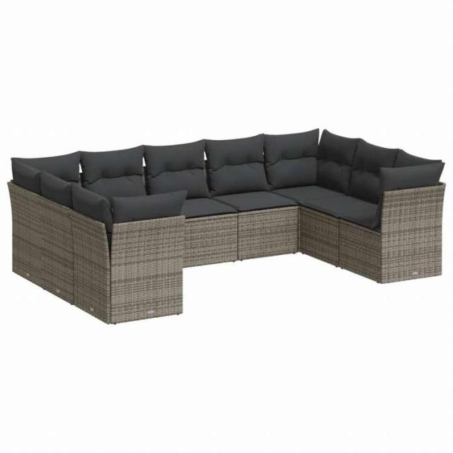 vidaXL ガーデンソファ9点セット クッション付き ポリラタン製 グレー家具 アウトドア家具 屋外家具セット(代引不可)【送料無料】_1