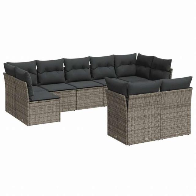 vidaXL ガーデンソファ9点セット クッション付き ポリラタン製 グレー家具 アウトドア家具 屋外家具セット(代引不可)【送料無料】_1
